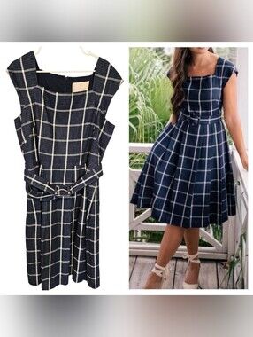 Gal Meets Glam Karen Dress Plaid Retro Vintage Inspired Pinup Belted Dress